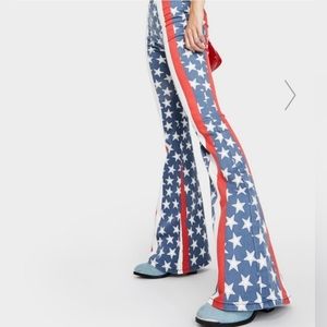 Free People Penny Pull-on Printed Stars Stripes Flare Jeans Size 30 New